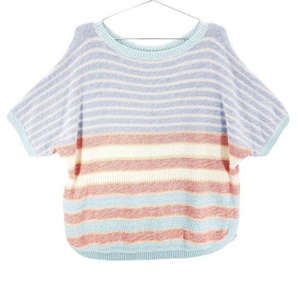 Chaps Sweater Womens Size XXL Multicolor Striped Short Sleeve Knit Pullover - Picture 4 of 5